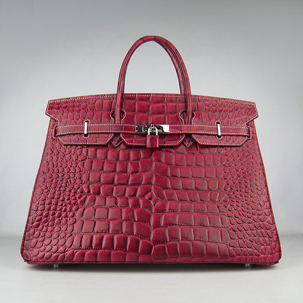 Replica Hermes Birkin 40CM Crocodile Veins Leather Bag Wine 6089 Online